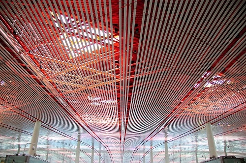 La estructura de cielo raso del Aeropuerto Internacional de Beijing.